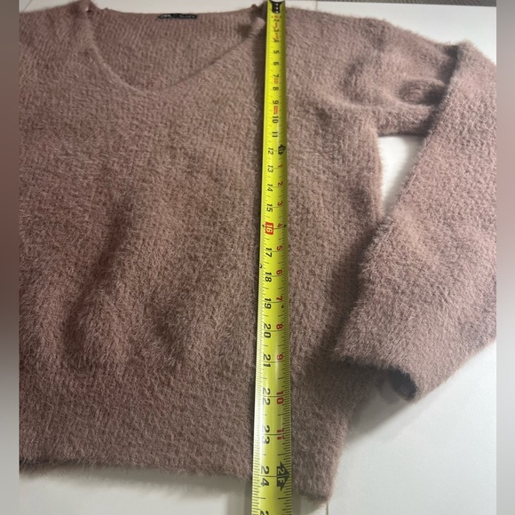 Zara S V-Neck taupe Soft Fuzzy Oversized pullover knit Sweater Minimalist - Picture 6 of 9
